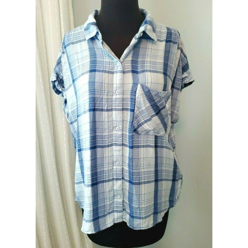 Cloth & Stone Cap Sleeve Plaid Shirt